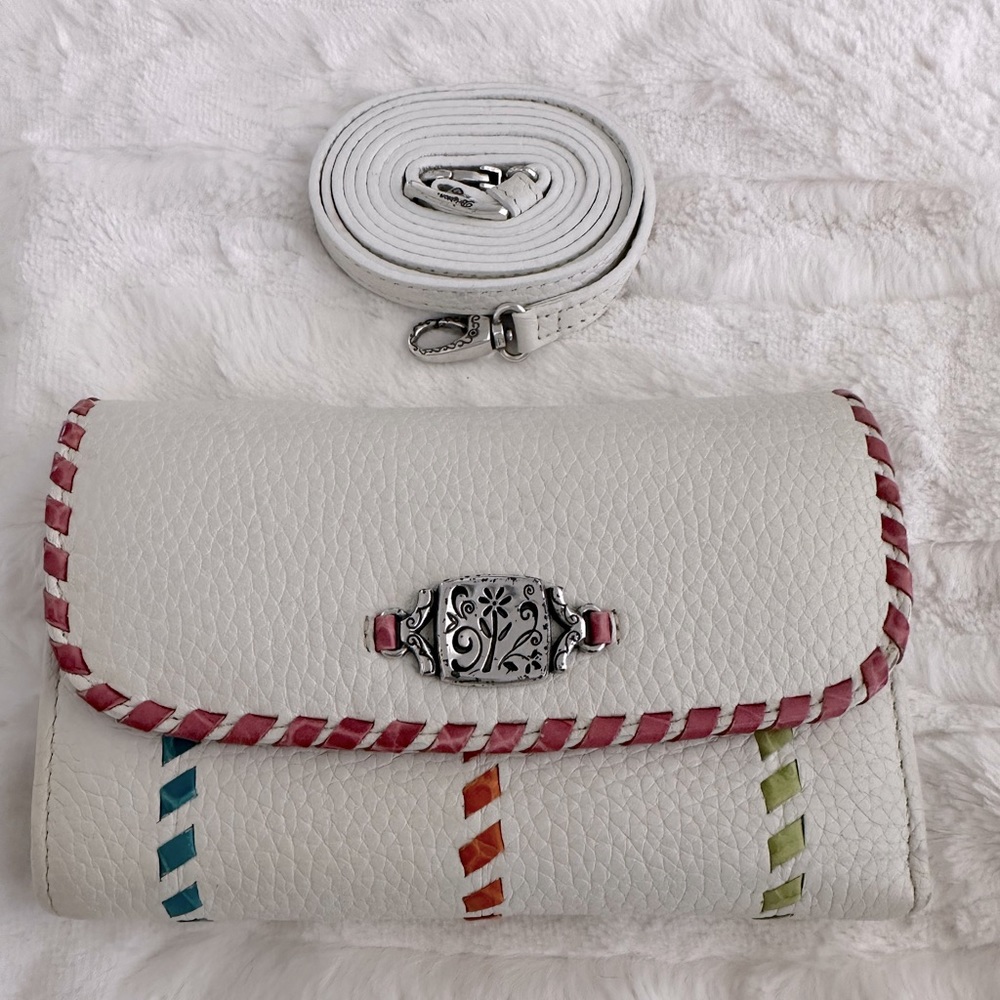 Brighton Mini Crossbody cream with silver hardware purse.